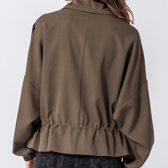 Olive Lightweight Dolman Sleeve Zippered jacket - Picture 5 of 5